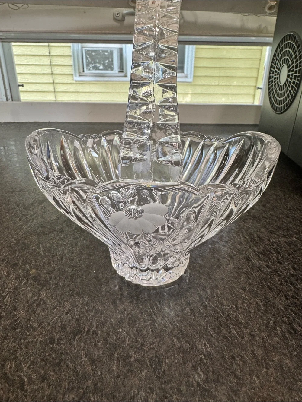 Princess House Clear Glass Decorative Basket with Handle - Elegant Centerpiece